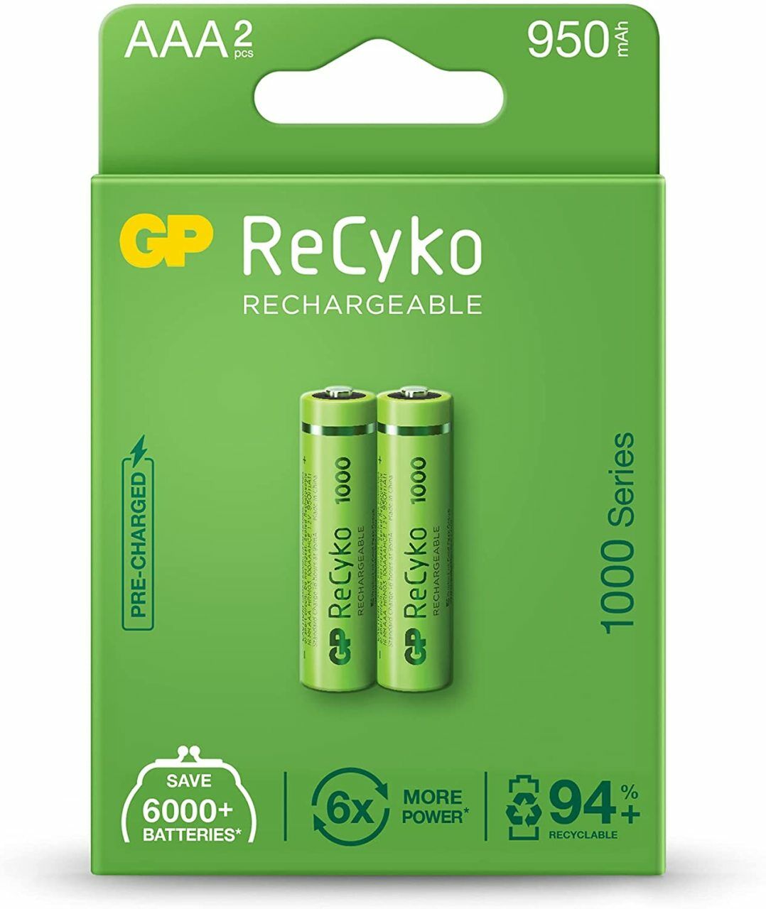 GP Recyko AAA 950 mAh İnce Kalem Pil 2li
