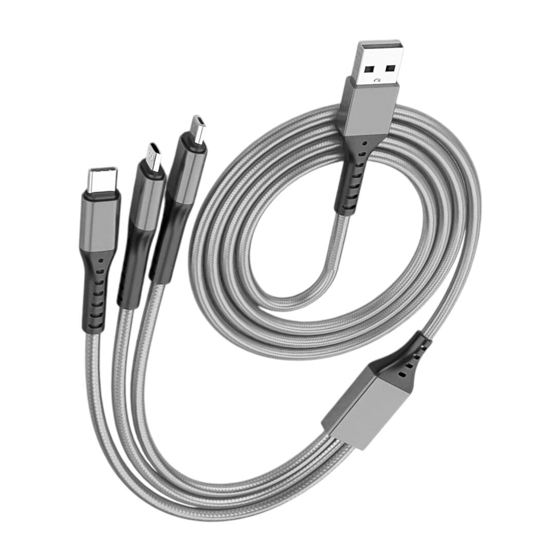 POWERMASTER PM-26335 3in1 Gümüş 1.2 Metre (Micro USB - Lightning - Type-C) Telefon Şarj Kablosu