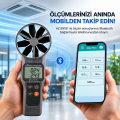 AZ 89191 Bluetoothlu 10 cm Pervaneli Anemometre ve Hava Kalitesi Ölçer