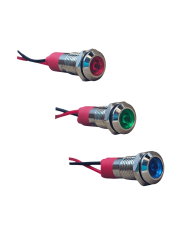 D8S 8 mm Metal Kablolu Sinyal Lambası – 12–24 VDC | Kırmızı / Yeşil / Mavi