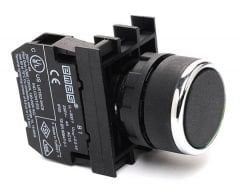 B101DH Düz Kafalı Yaylı 22mm 50 IP Çift Start Kumanda Butonu Siyah 2NO