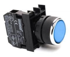 B102DM Düz Kafalı Yaylı 22mm 50 IP Çift Devre Kumanda Butonu Mavi 1NO+1NC