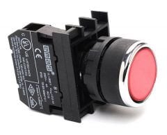 B200FK Kalıcı Kafalı Yaylı 22mm IP 50 Stop Kumanda Butonu Kırmızı 1NC