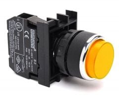 B100HS Çıkık Kafalı Yaylı 22mm IP 50 Start Kumanda Butonu Sarı 1NO