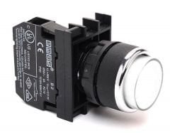 B100HB Çıkık Kafalı Yaylı 22mm IP 50 Start Kumanda Butonu Beyaz 1NO