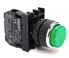 B101HY Çıkık Kafalı Yaylı 22mm IP 50 Çift Start Kumanda Butonu Yeşil 2NO