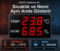 Huato DigiSense-50 Büyük Sıcaklık Nem Göstergesi | 12,5 cm LED | 75 m