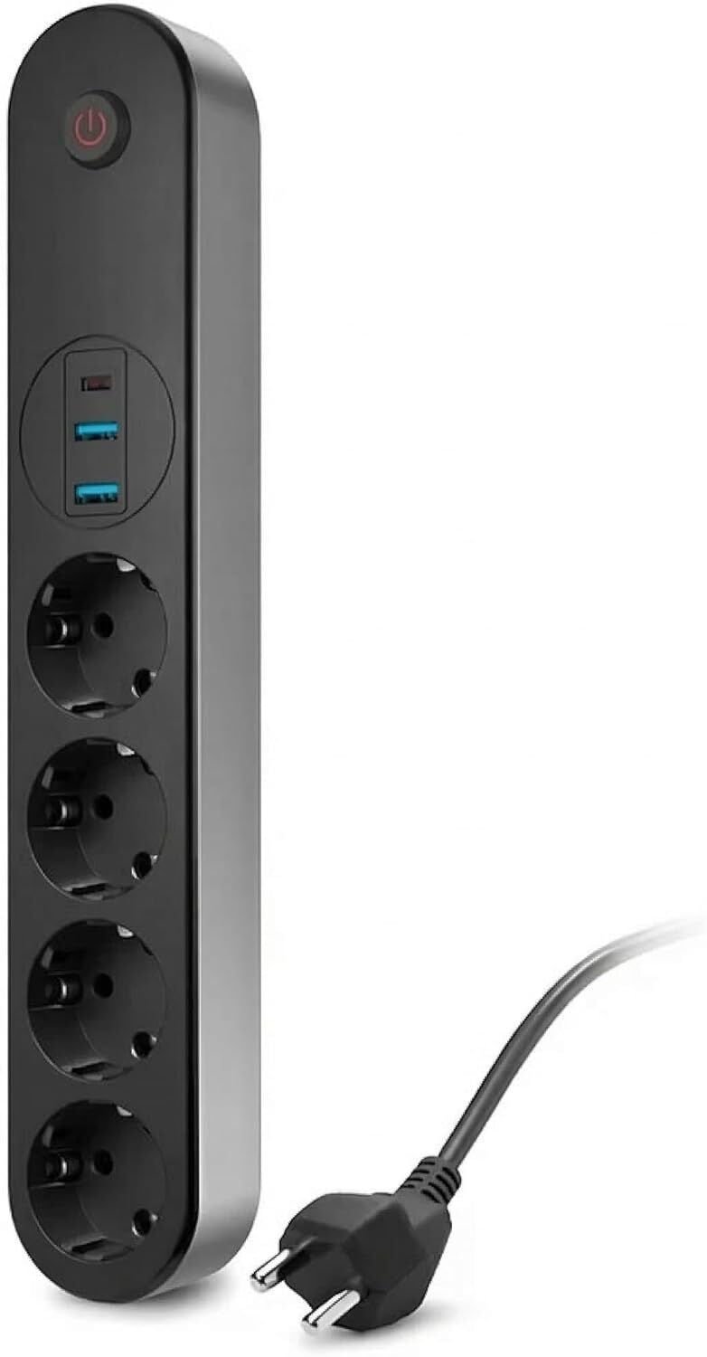 Termal Akım Korumalı 4’lü Priz Uzatma Kablosu 2 Metre | 2 USB + 1 Type-C | 10A 2500W