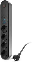 Termal Akım Korumalı 4’lü Priz Uzatma Kablosu 2 Metre | 2 USB + 1 Type-C | 10A 2500W