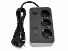 3’lü Termal Akım Korumalı Priz | 2 USB + Type-C | 2500W