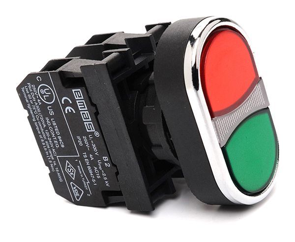 B102K20KY Çiftli Kırmızı Yeşil 1NO + 1C Buton
