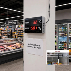 Huato CableNanoSense-18 Kablolu Büyük Sıcaklık Nem Ölçer | 3 m Sensörlü | 4,5 cm LED Rakam
