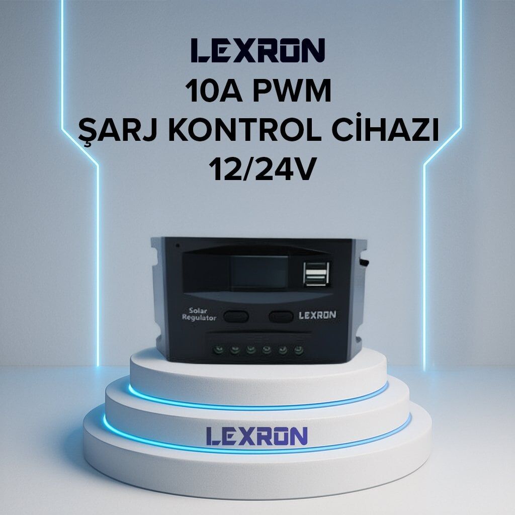 LEXRON 10A PWM Şarj Kontrol Cihazı – 12V / 24V Güneş Paneli Akü Şarj Regülatörü