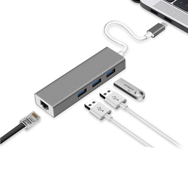 Sunline 1706903 Type-C 3X USB 3.0-1X RJ45 Lan 10/100/1000 Mbit Dönüştürücü