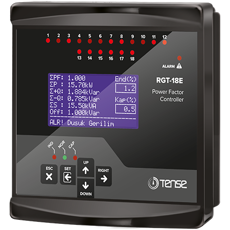 RGT-18E 18 Kademe Grafik LCD Ekranlı Trifaze Reaktif Güç Kontrol Rölesi