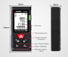 SNDWAY SW-MS50 50 Metre Lazermetre | Alan Hacim Pisagor Ölçümlü Lazer Mesafe Ölçer