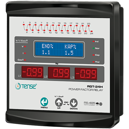 RGT-24H 24 Kademe Haberleşmeli Grafik LCD Ekranlı Trifaze Reaktif Güç Kontrol Rölesi