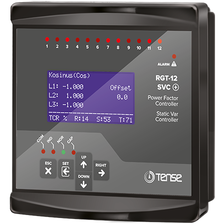 RGT-12SVC 12 Kademe SVC Uyumlu Grafik LCD Ekranlı Trifaze Reaktif Güç Kontrol Rölesi