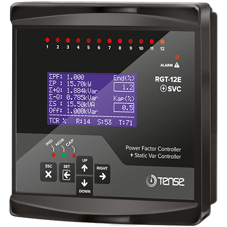 RGT-12E SVC 12 Kademe SVC Uyumlu Grafik LCD Ekranlı Trifaze Reaktif Güç Kontrol Rölesi