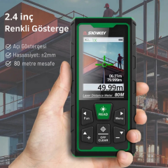 SNDWAY SW-80GQ 80m Kameralı Yeşil Lazermetre | Şarjlı IP68 Lazer Mesafe Ölçer