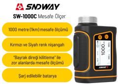 SNDWAY SW-1000C 1000m Ekranlı Teleskop Lazermetre | Hız, Açı Ölçer, Şarjlı