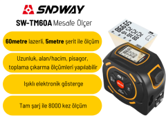 SNDWAY SW-TM60A Lazerli Şerit Metre 60m + 5m | Şarjlı Lazermetre