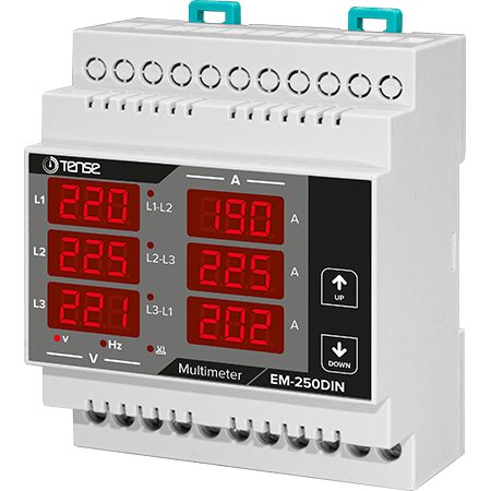 EM-250DIN 6×3 Hane LED Display Ekranlı Direkt Multimetre (250A) – DIN Ray Tipi 3 Faz Enerji Ölçüm Cihazı