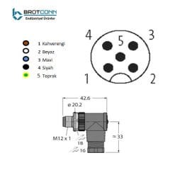 M1205MA M12 5-Pin Erkek Dirsek Soket