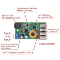 4 Usb Port 5V 5A Voltaj Düşürücü