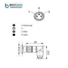 M0803FA M8 3-Pin Dişi 90 Derece Soket