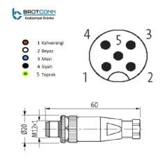 M1205MS M12 5-Pin Erkek Düz Soket