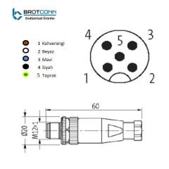 M1205MS M12 5-Pin Erkek Düz Soket