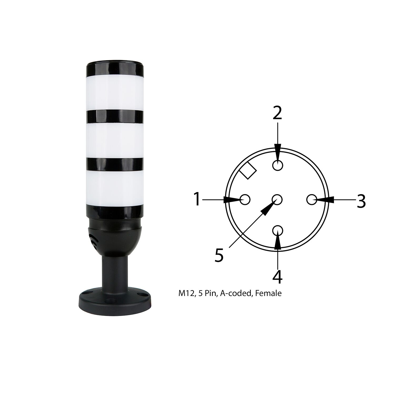 Ø50 3 Kat Modüler Işıklı Kolon LED Multifonksiyon Buzzer Tüp Ayak M12 Konektörlü MS 52331M12.1.3.2.12/24/220V