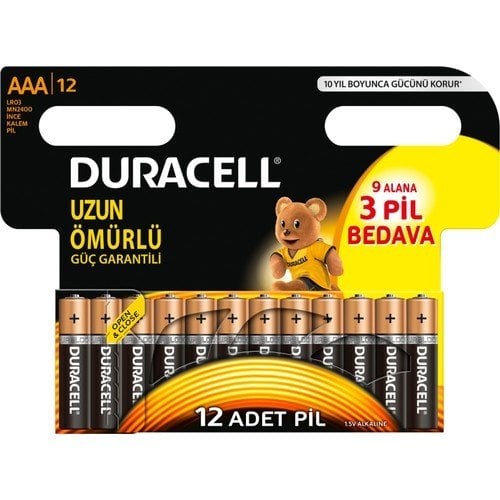 Duracell İnce Kalem Pil Alkaline AAA 12li