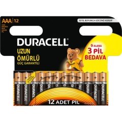 Duracell İnce Kalem Pil Alkaline AAA 12li