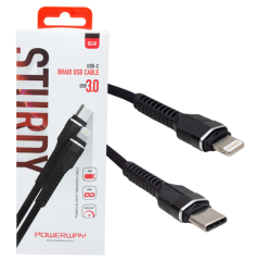 Powerway QC-48 Örgülü Usb 3.0 Type C Lightning Data ve Şarj Kablosu