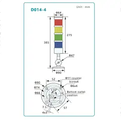 SIRON D014-4B-P 24V DC 4 Katlı 4 Renkli Buzzerlı Tepe Sinyal Lambası PNP