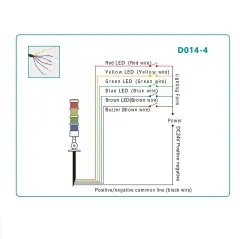 SIRON D014-4B-P 24V DC 4 Katlı 4 Renkli Buzzerlı Tepe Sinyal Lambası PNP