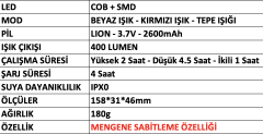 Mercure MC-6620 Şarjlı LED İş Feneri 400 Lümen Mengene Sabitlemeli