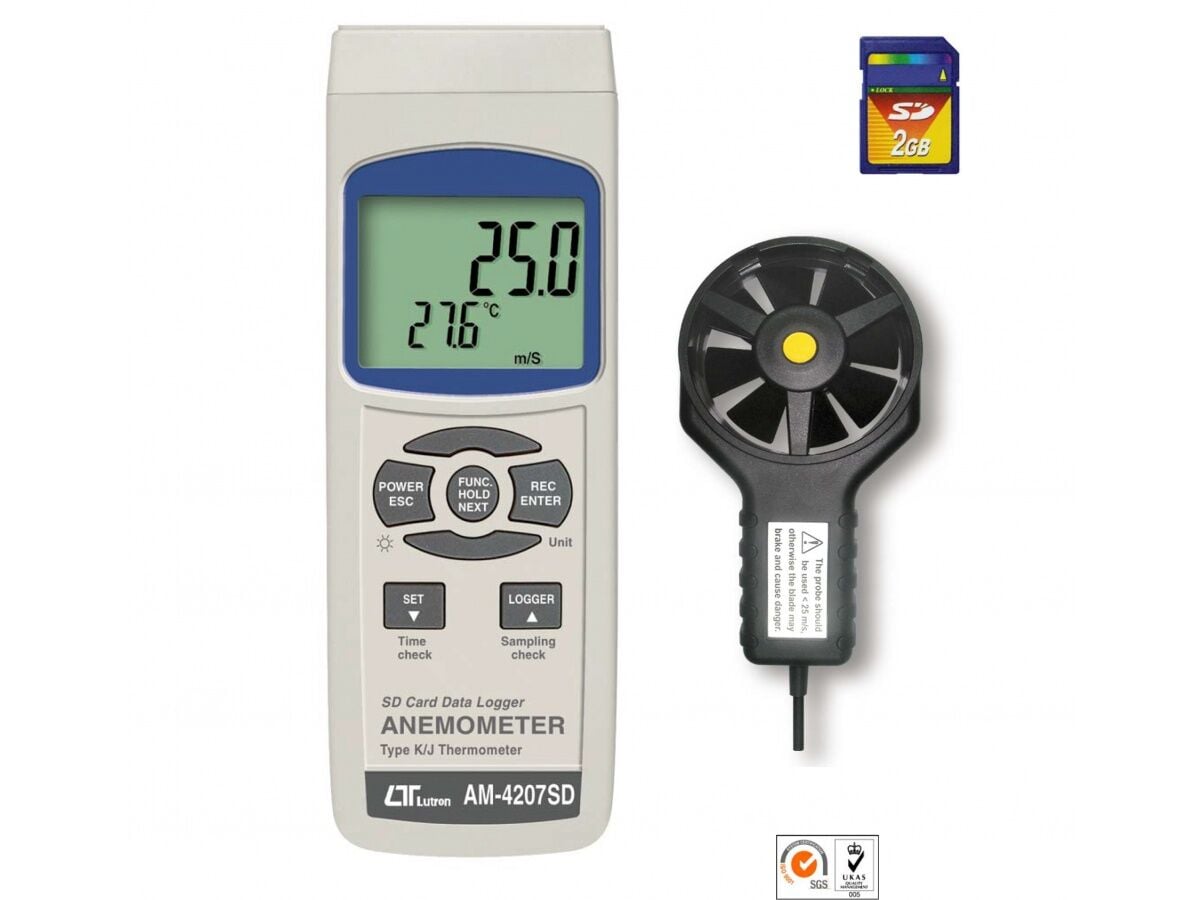 Lutron AM-4207SD SD Kart Kayıtlı Pervaneli Anemometre | Hava Hızı Ölçer
