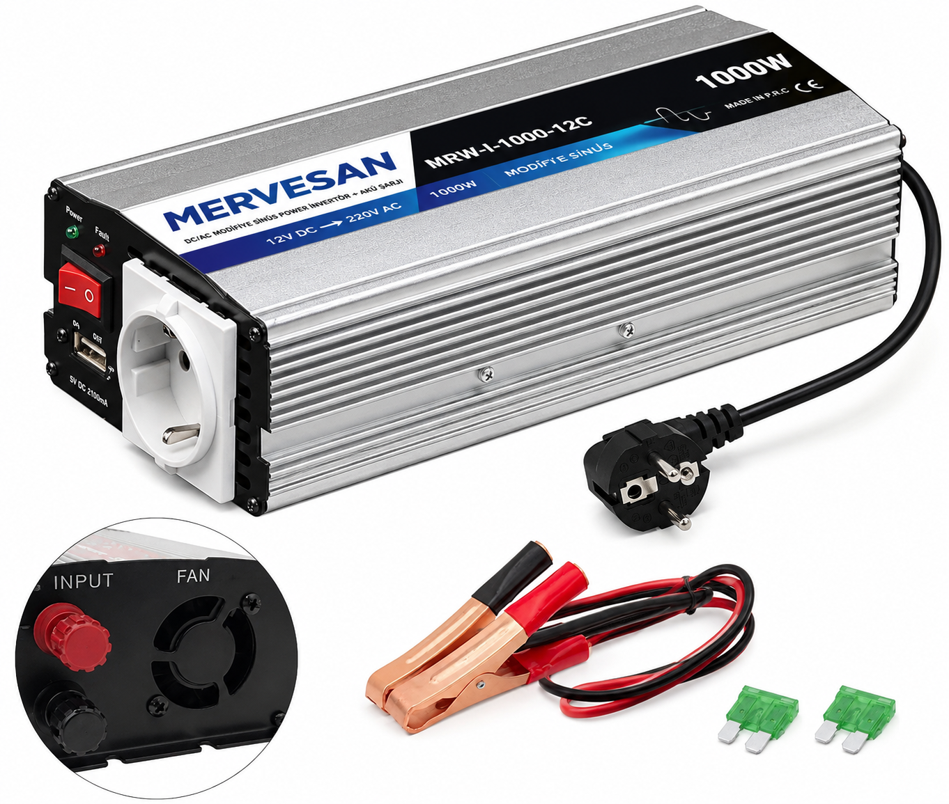 Mervesan MRW-I-1000-12C 1000W Modifiye Sinüs İnverter ve Akü Şarj Cihazı