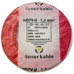 Öznur H07V-U Kırmızı 1.5 NYA Kablo 100 Metre