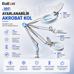 Bakon BK500C LED 20X Akrobat Büyüteç Masa Tipi Aydınlatmalı Büyüteç