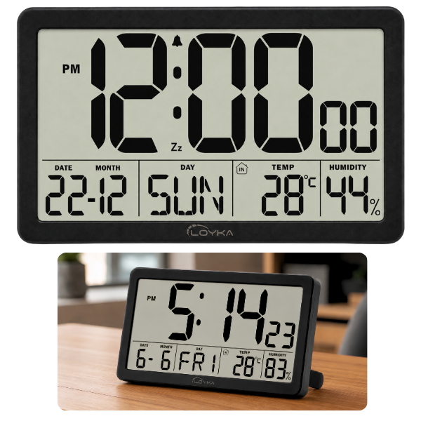 Loyka LCDSY75  Siyah Dijital LCD Saat | Tarih, Sıcaklık ve Nem Göstergeli