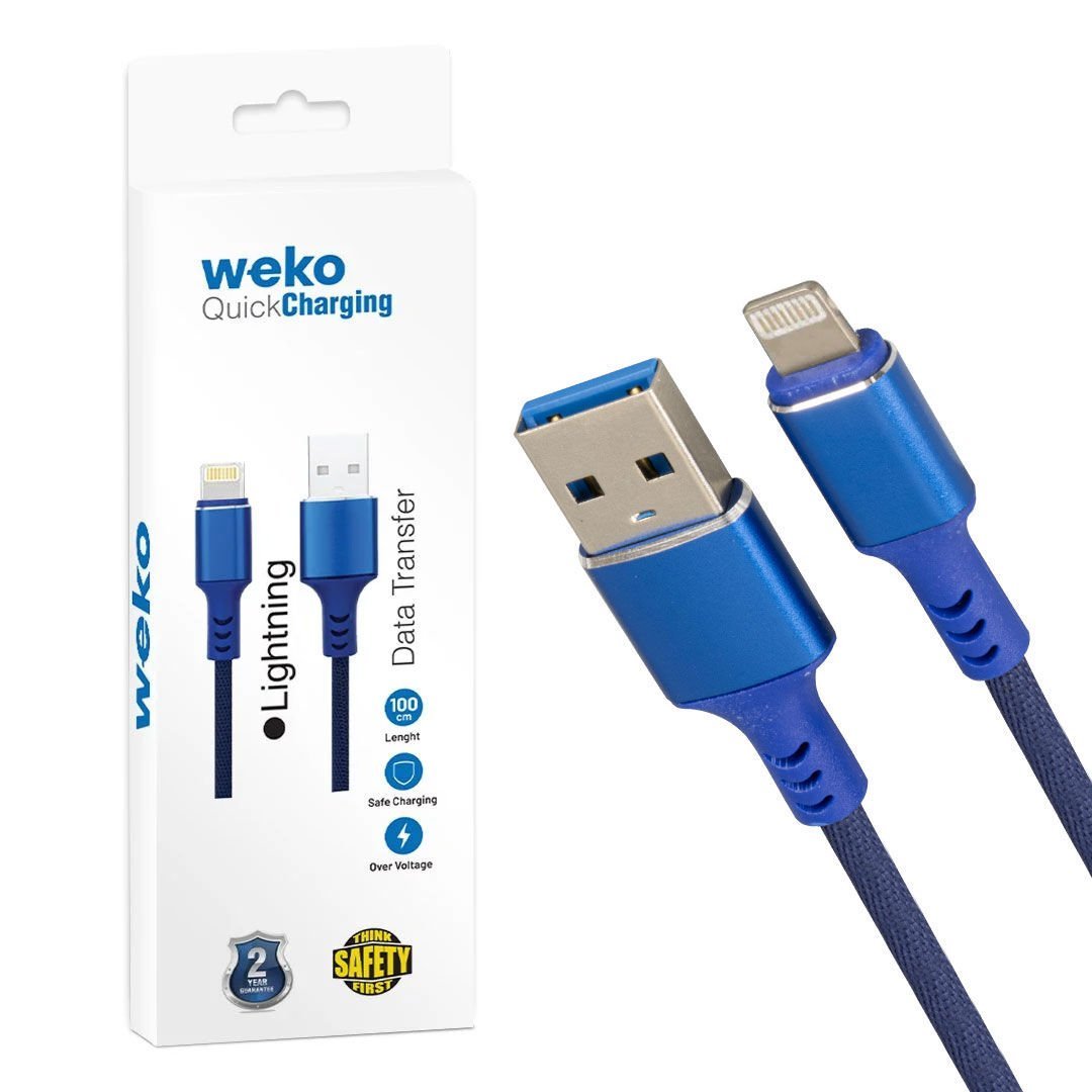 WEKO WK-22025 USB TO LIGHTNING ÖRGÜLÜ SİYAH 1 MT ŞARJ KABLOSU