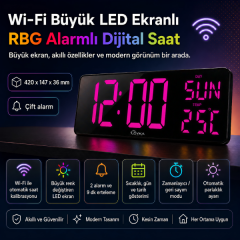 WİFİ150 RGB Renkli Büyük Ekranlı Dijital Duvar Saati | Sıcaklık ve Gün Gösterimi