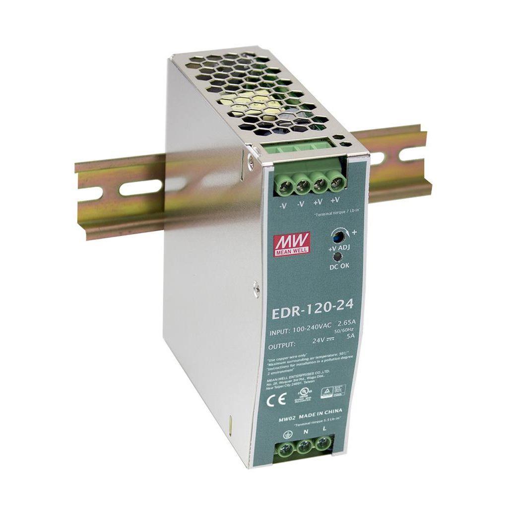 120W 24V 5.0A 90-132/180-264V Monofaze Ray Montaj Güç Kaynağı