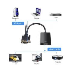 Fully G-537K Vga To Hdmi Çevirici Adaptör Ses Girişli