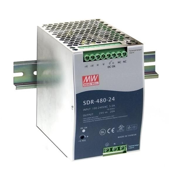 480W 24V 20.0A 88-264V SDR Minyatür Ray Montaj Güç Kaynağı