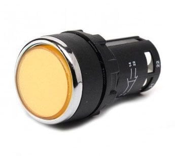 MB100DS Düz Kafa Yaylı 22mm IP 40 Monoblok Kumanda Buton Sarı 1NO